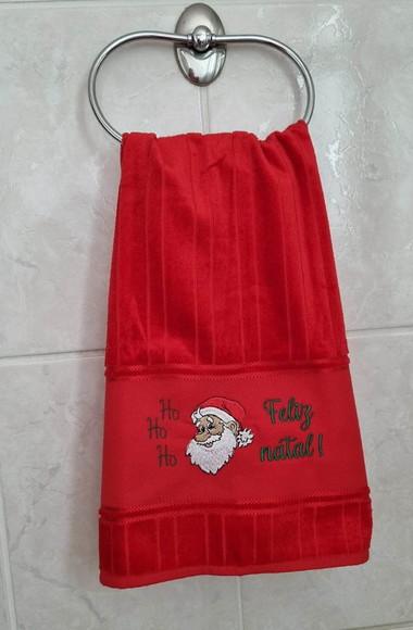 Toalha de Rosto Bordada com Tema Natal