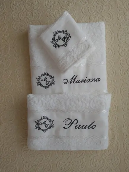 Jogo de Toalha Banhão Bordados 03 Peças-bodas de Estanho