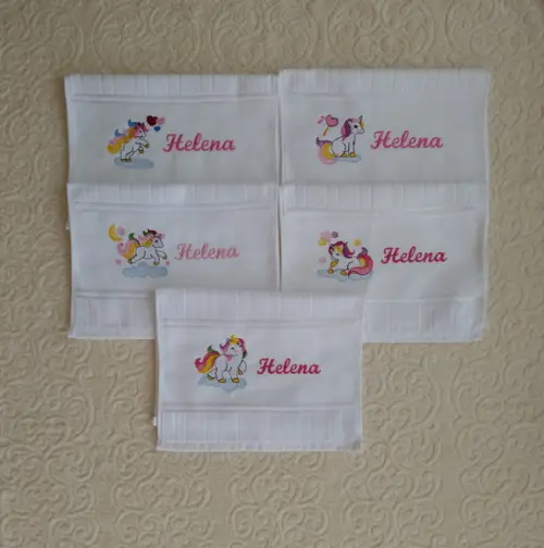 Kit com 5 Toalhinhas para Lancheira com Tema Unicórnio