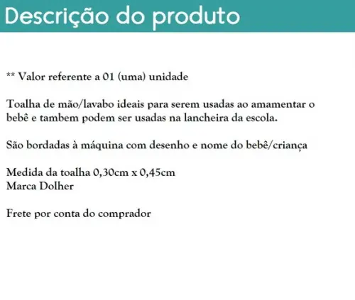 Toalha de Lavabo/ Mão Bordada com Nome (valor 01 Unidade)