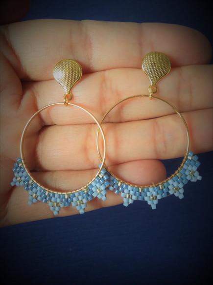 Brinco Argola Azul Folheado A Ouro