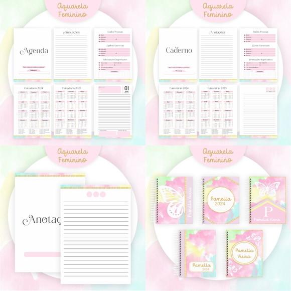 Agenda Caderno e Bloquinho Aquarela 2024 Arquivo Digital