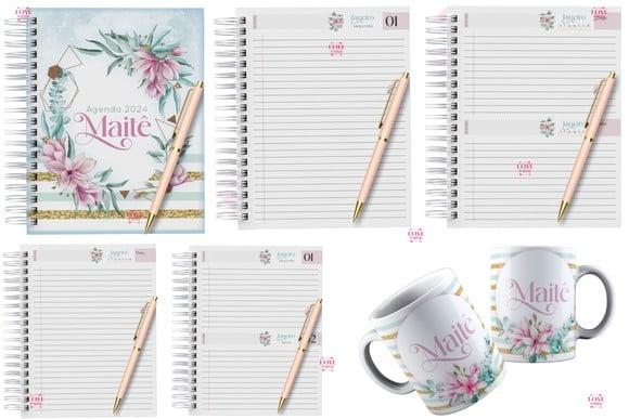 Agenda Floral Azul Gold 2024 e Permanente Arquivo Digital