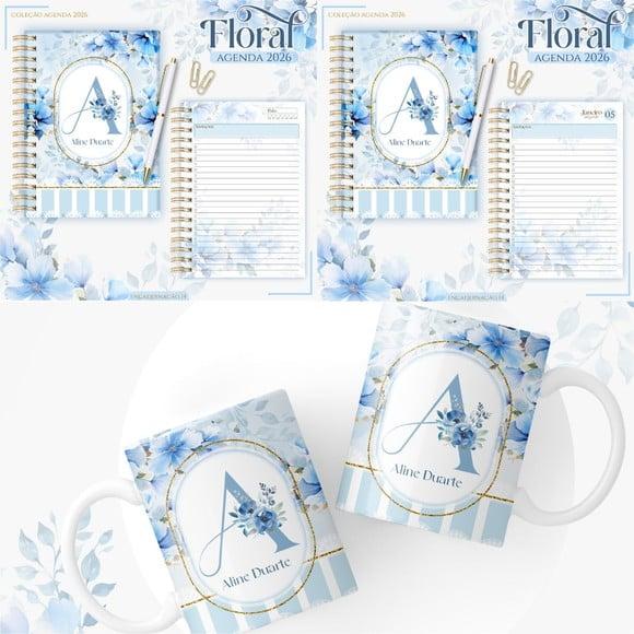 Agenda Floral Azul 2026 Arquivo Digital