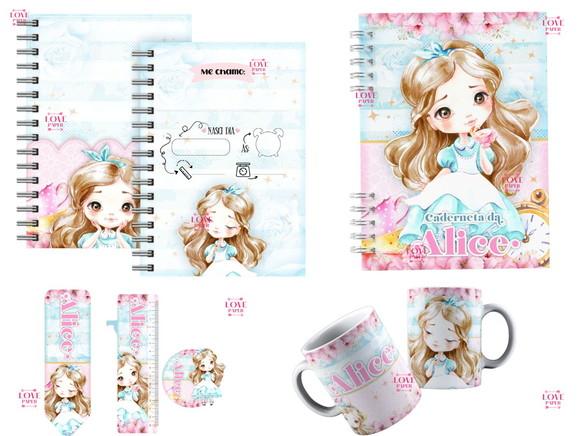 Caderneta e Arte Caneca Alice Cute Aquarela Arquivo Digital