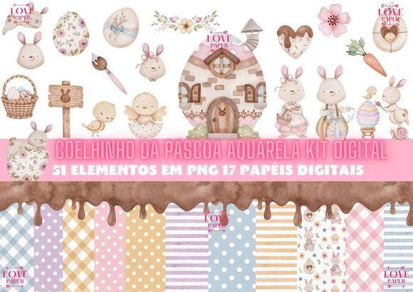 Coelhinho da Páscoa Aquarela Kit Digital