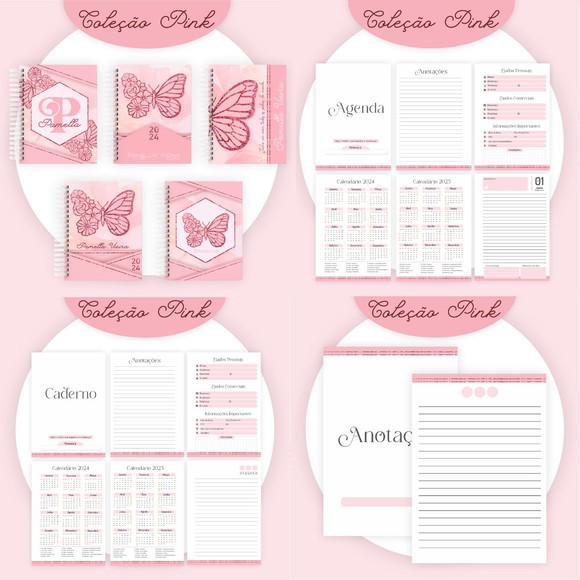 Combo Agenda Caderno Bloquinho Pink 2024 Arquivo Digital