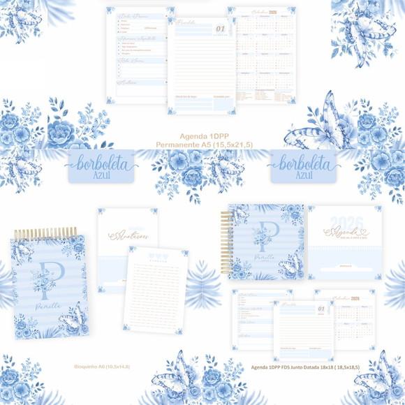 Combo Agenda e Planner Borboleta Azul 2026 Arquivo Digital