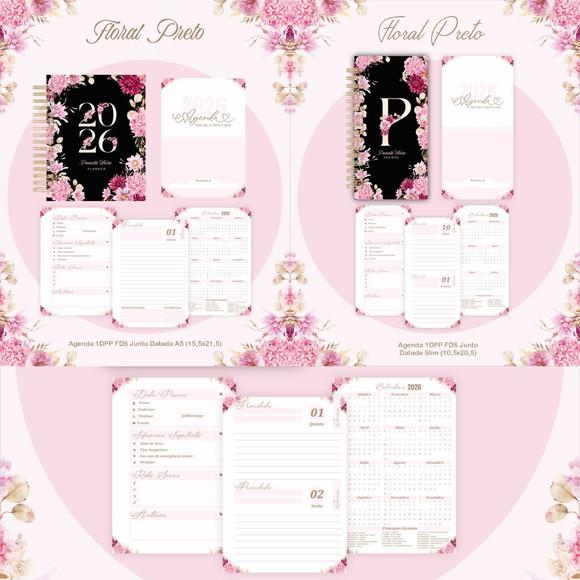 Combo Agenda e Planner Floral Preto 2026 Arquivo Digital