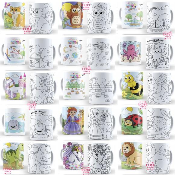 Combo Arte Caneca de Colorir Dia das Crianças