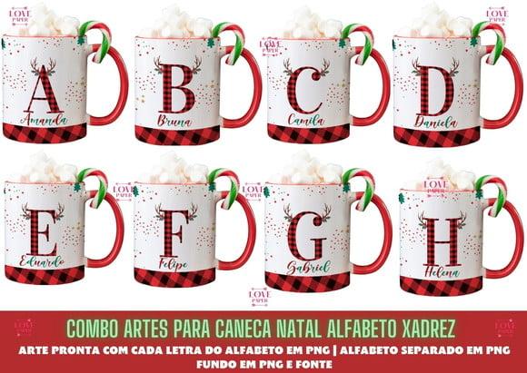 Combo Artes para Caneca Natal Alfabeto Xadrez