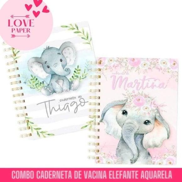 Combo Caderneta de Vacina Elefante Aquarela -arquivo Digital