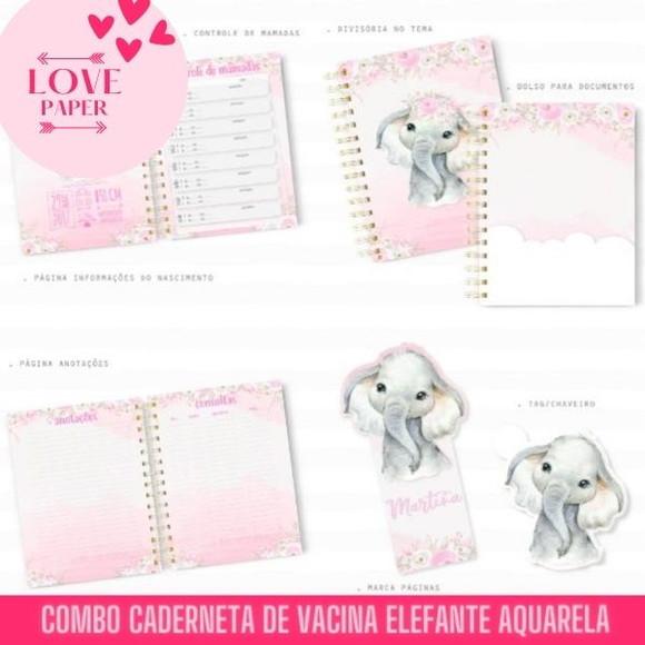 Combo Caderneta de Vacina Elefante Aquarela -arquivo Digital