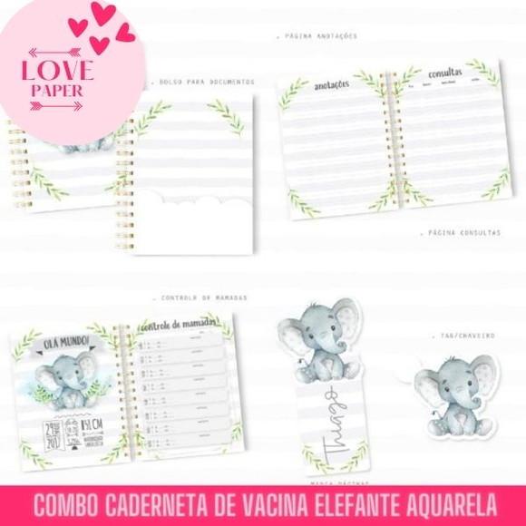 Combo Caderneta de Vacina Elefante Aquarela -arquivo Digital
