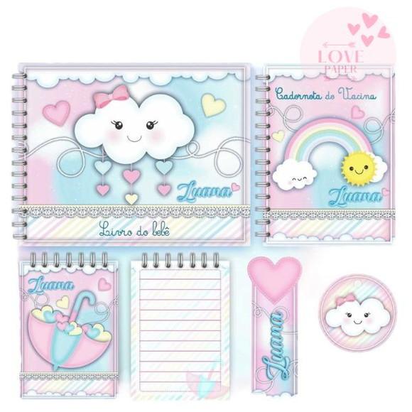 Combo Caderneta e Livro do Bebê Chuva de Amor Menina