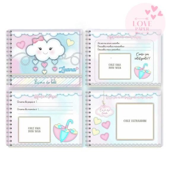 Combo Caderneta e Livro do Bebê Chuva de Amor Menina