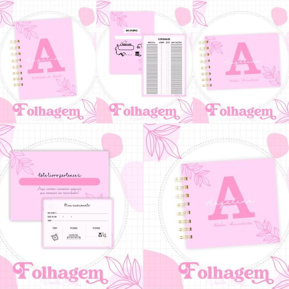 Combo Caderneta e Livro Folhagem Rosa Arquivo Digital