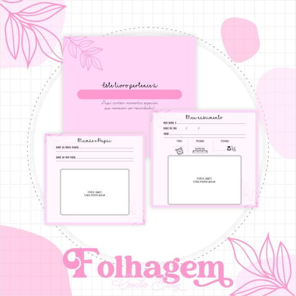 Combo Caderneta e Livro Folhagem Rosa Arquivo Digital