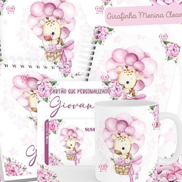 Combo Caderneta e Livro Girafinha Clean Menina Arq Digital