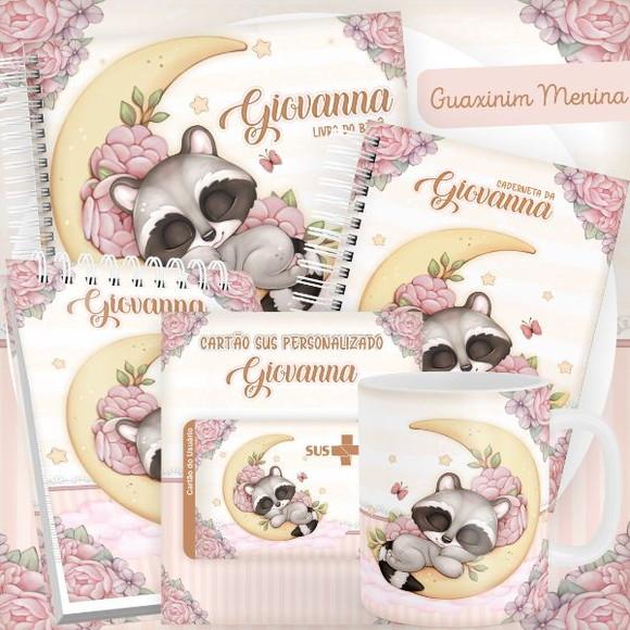 Combo Caderneta e Livro Guaxinim Menina Arquivo Digital