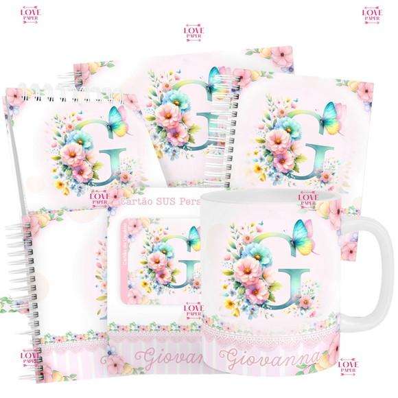 Combo Caderneta e Livros Alfabeto Floral Colorido Arquivo