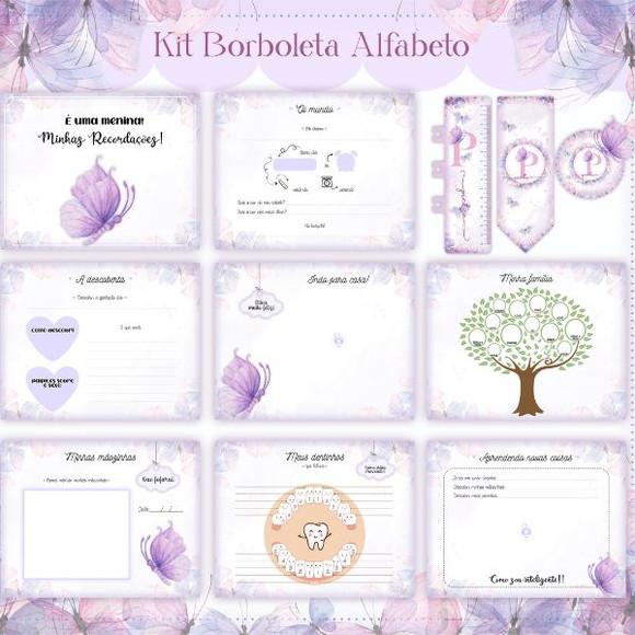 Combo Caderneta e Livros Borboleta Alfabeto Lilás Arquivo