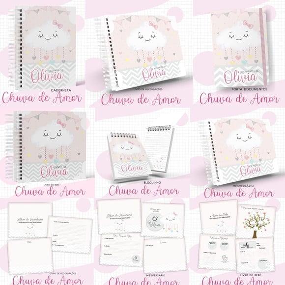 Combo Caderneta e Livros Chuva de Amor Menina Arquivodigital