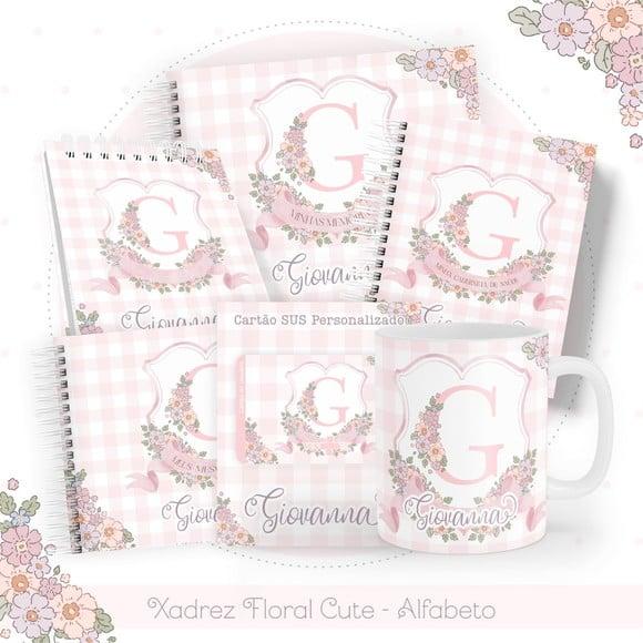 Combo Caderneta e Livros Xadrez Floral Cute Alfabeto