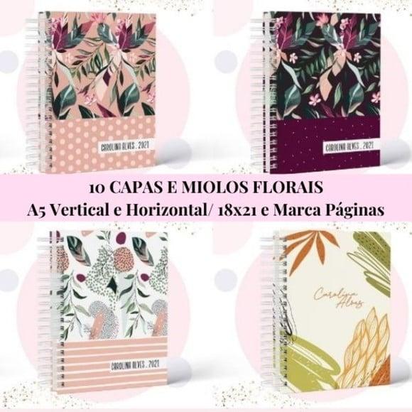 Combo Capa e Miolo Caderno Floral - 10 Modelos