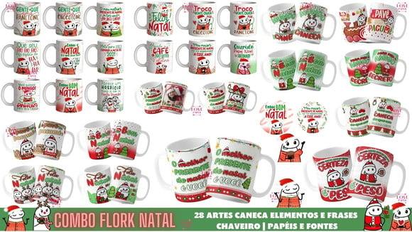 Combo Flork Natal Arte Caneca Elementos Frases e Papéis