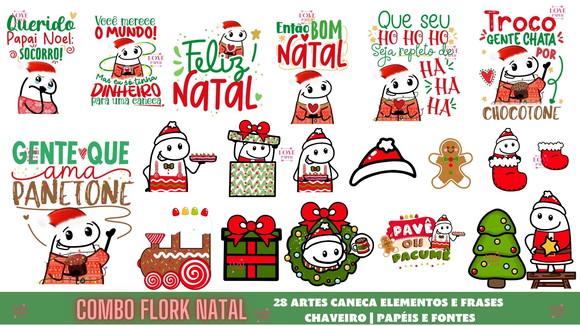 Combo Flork Natal Arte Caneca Elementos Frases e Papéis