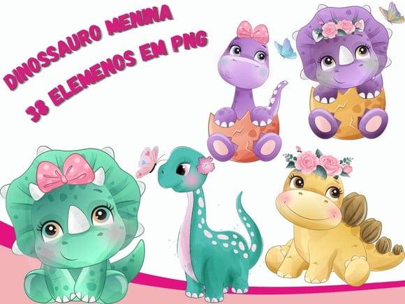 Dinossauro Menina Aquarelado - Arquivo Digital