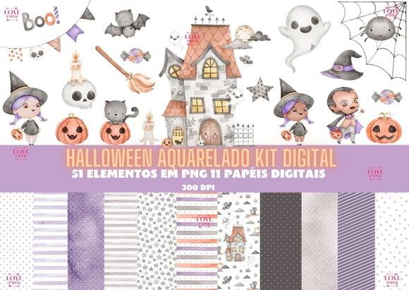 Halloween Aquarelado Kit Digital