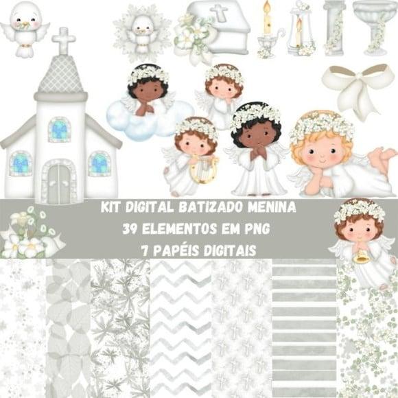 Kit Digital - Anjinhas Batizado Branco
