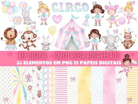 Kit Digital - Circo Rosa Aquarelado