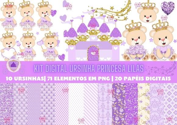 Kit Digital - Ursinha Princesa Lilás