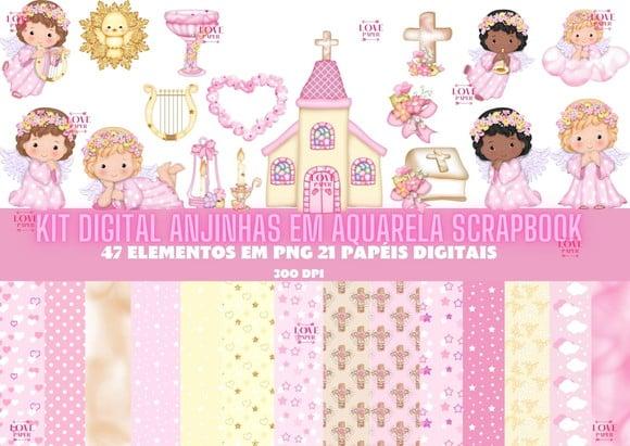 Kit Digital Anjinhas em Aquarela Scrapbook