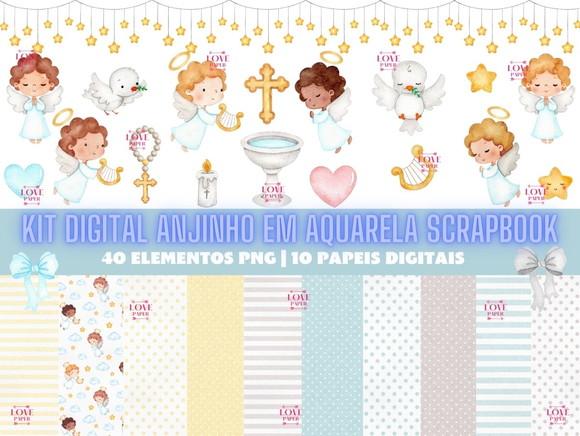 Kit Digital Anjinho em Aquarela Scrapbook
