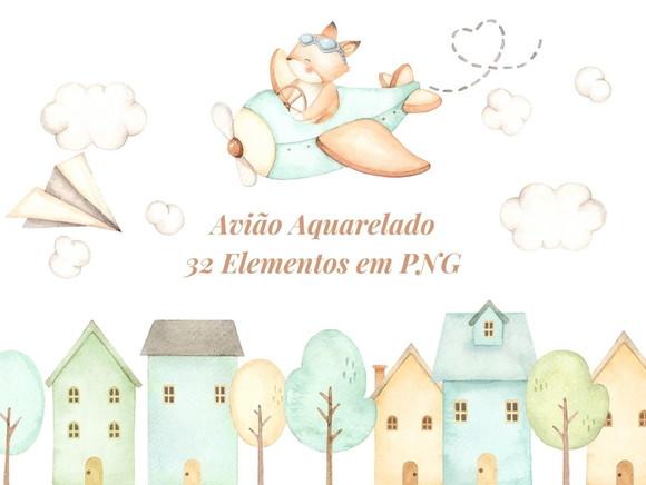 Kit Digital Avião Aquarelado
