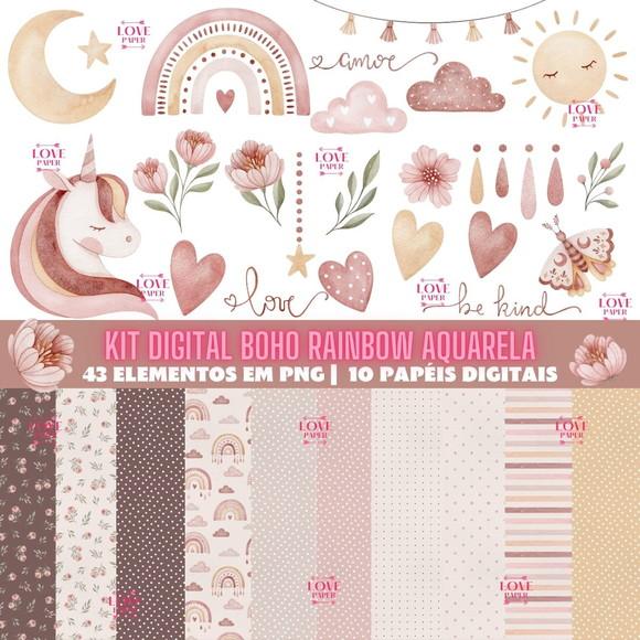 Kit Digital Boho Rainbow Aquarela