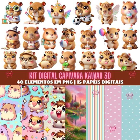 Kit Digital Capivara Kawaii 3d
