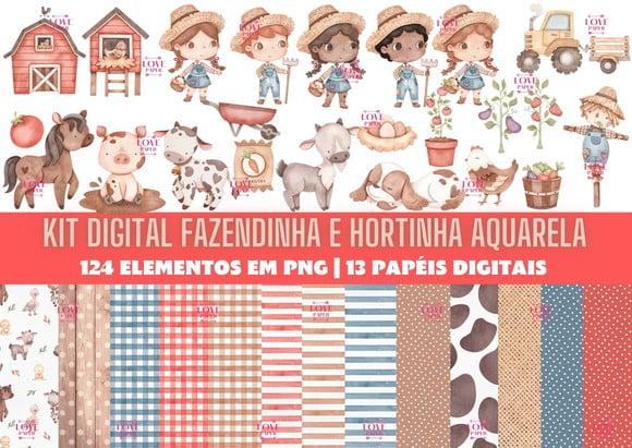 Kit Digital Fazendinha e Hortinha Aquarela