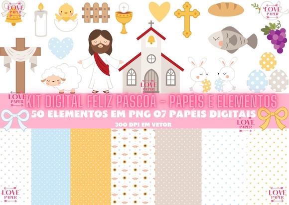 Kit Digital Feliz Páscoa - Papéis e Elementos