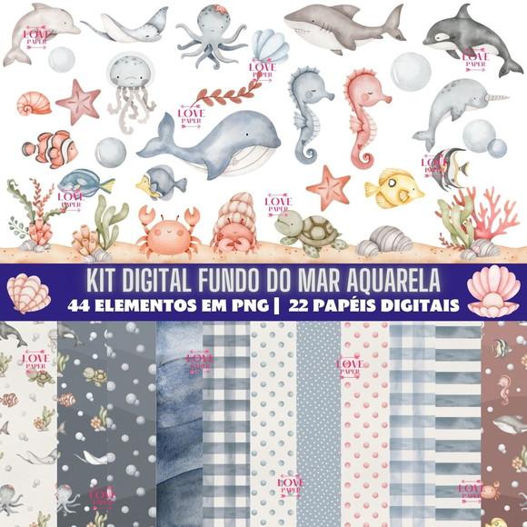 Kit Digital Fundo do Mar Aquarela
