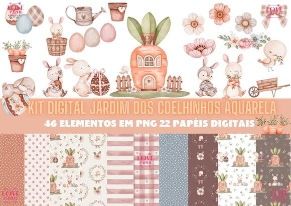 Kit Digital Jardim dos Coelhinhos Aquarela