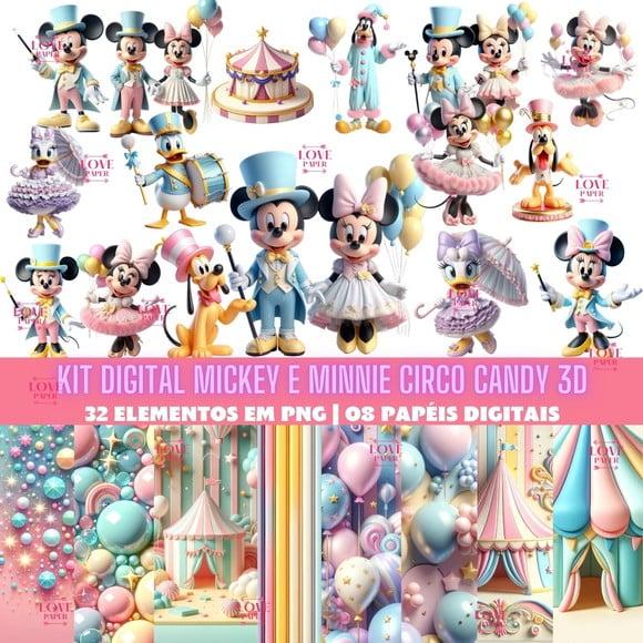 Kit Digital Mickey e Minnie Circo Candy 3d