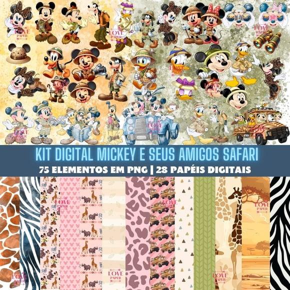 Kit Digital Mickey e Seus Amigos Safari