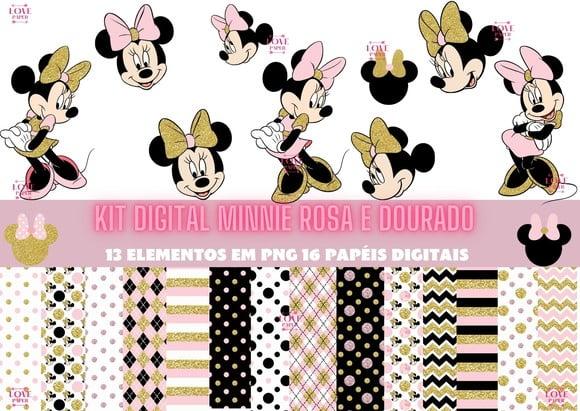 Kit Digital Minnie Rosa e Dourado