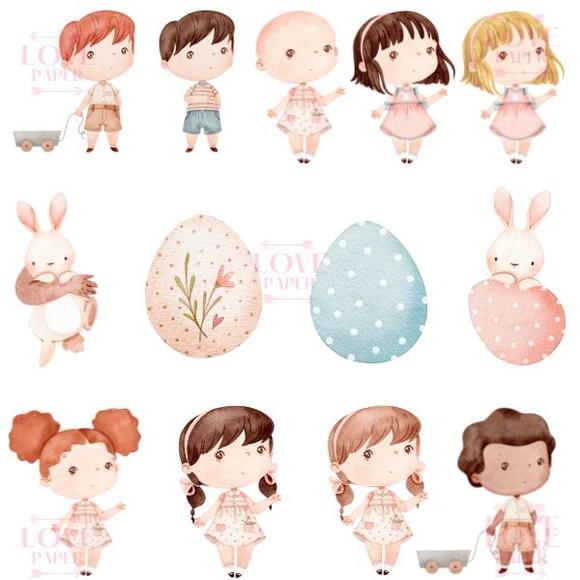 Kit Digital Páscoa Crianças - Aquarelado