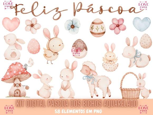 Kit Digital Páscoa dos Bichos Aquarelado